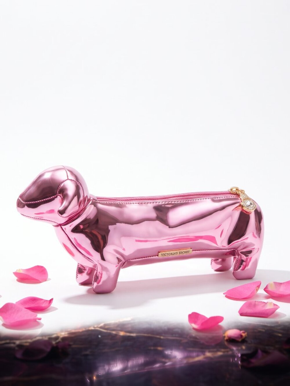 PINK METALLIC DACHSUND DOG COSMETIC BRUSH BAG NWT